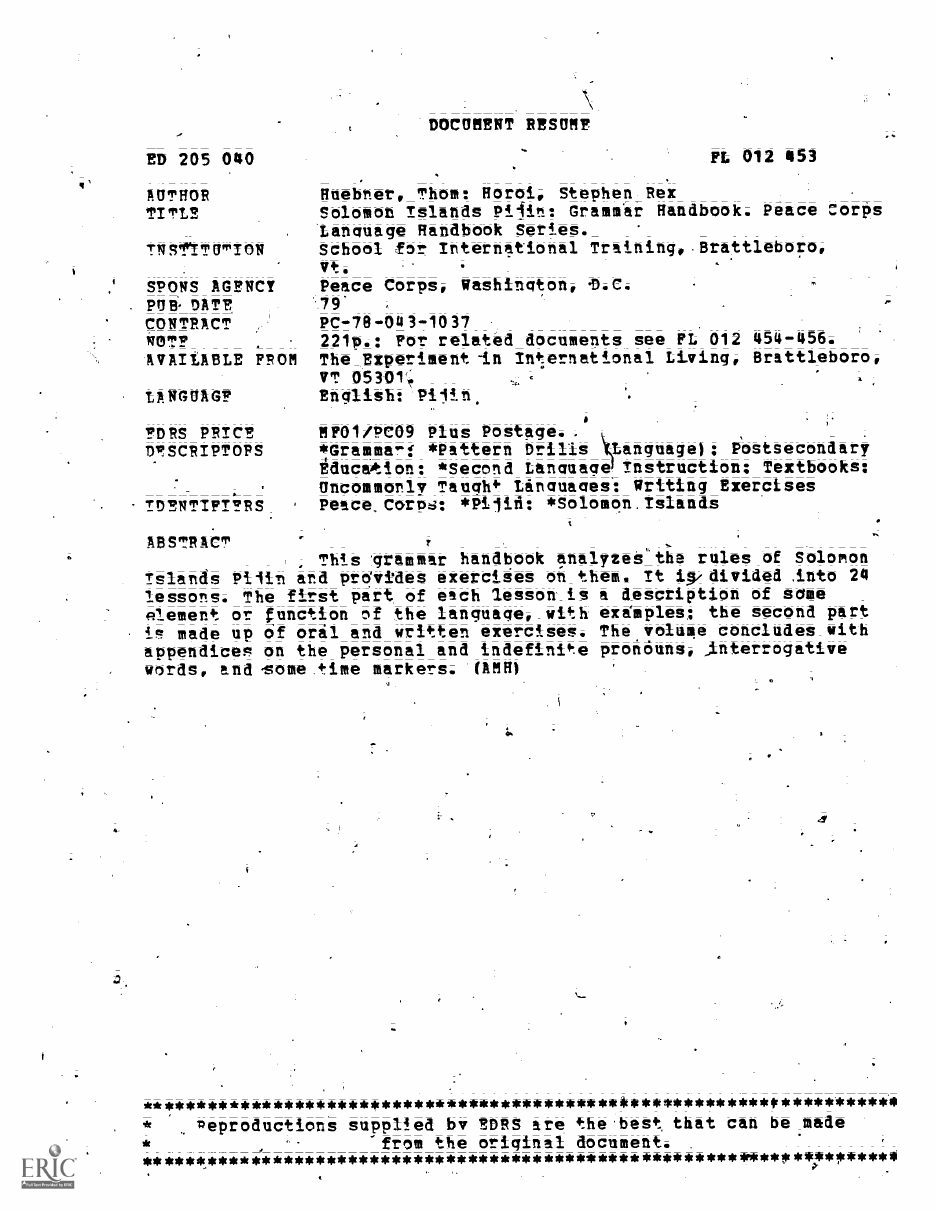 Scanned page 1 of Solomon Islands Pijin: Grammar Handbook
